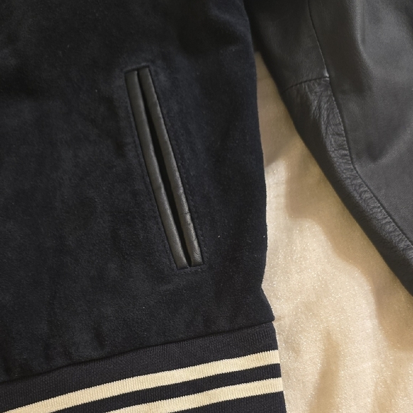 Classic Black and White Varsity Jacket with Letter Patch - Picture 4 of 12